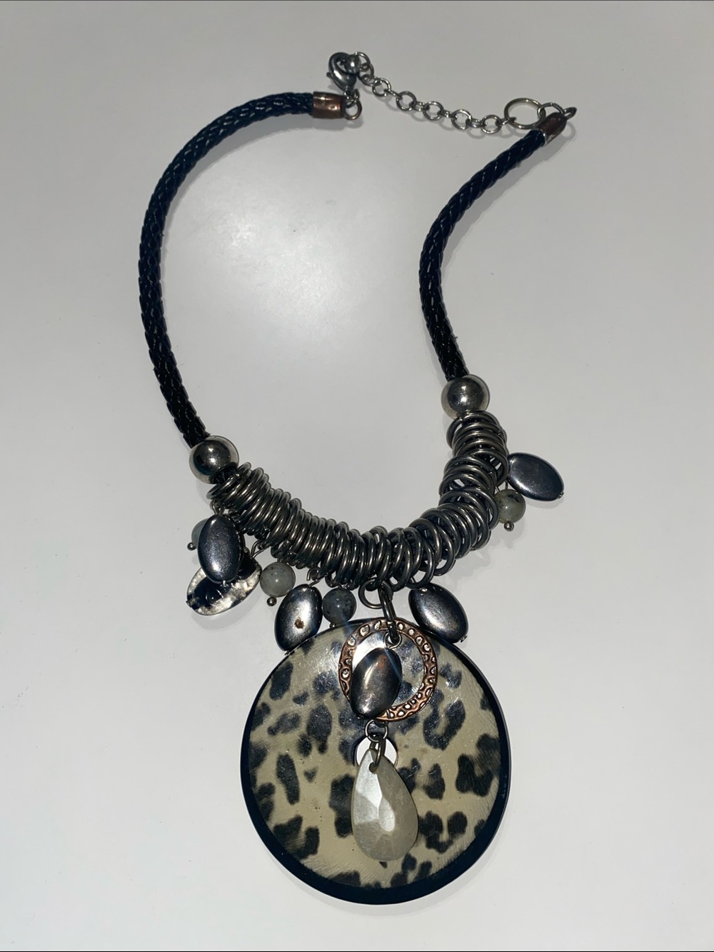 Statement Leopard Pendant Necklace in Black and Silver